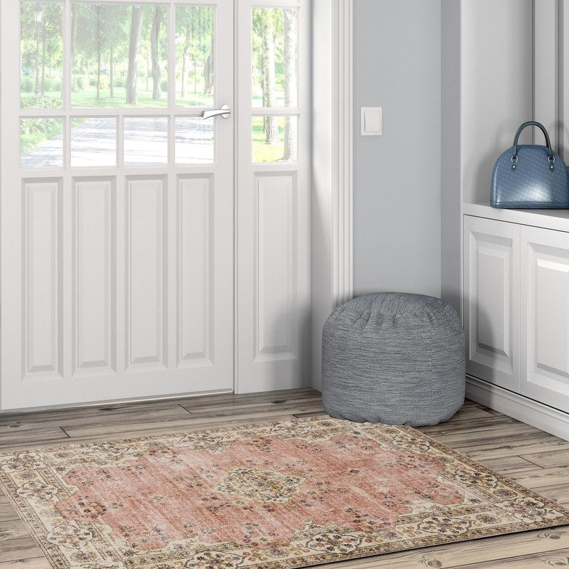 Blanton Machine Washable Floral Pastel Pink/Ivory Area Rug