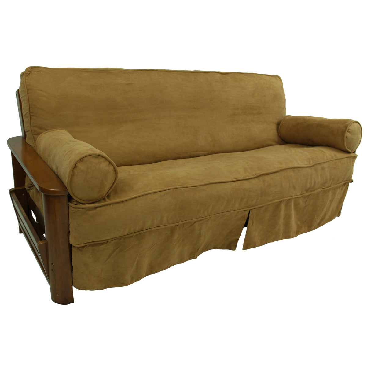 Microsuede Full-Size 8-10 Inch Thick Futon Slip Cover Set with Two Bolster Pillows - Full