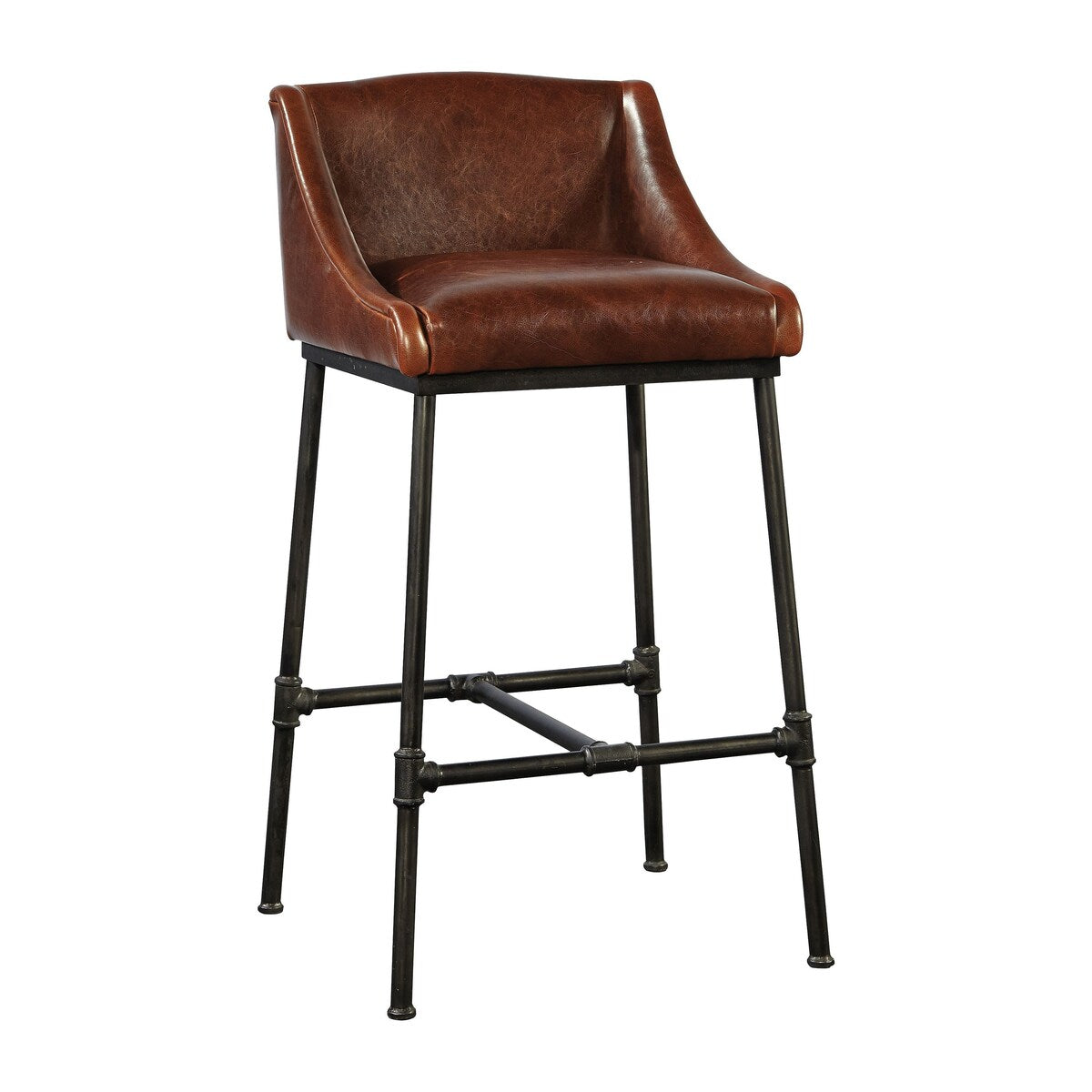 Bleecker Iron Pipe & Leather Industrial Bar Stool
