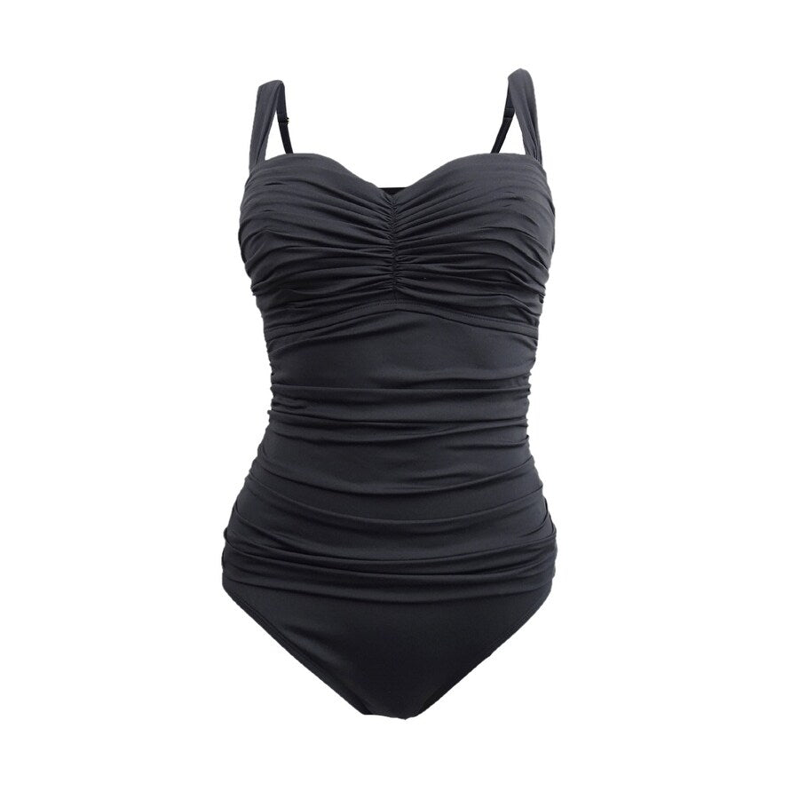 Bleu by Rod Beattie Women's Shirred Bandeau One-Piece Swimsuit (6, Black)