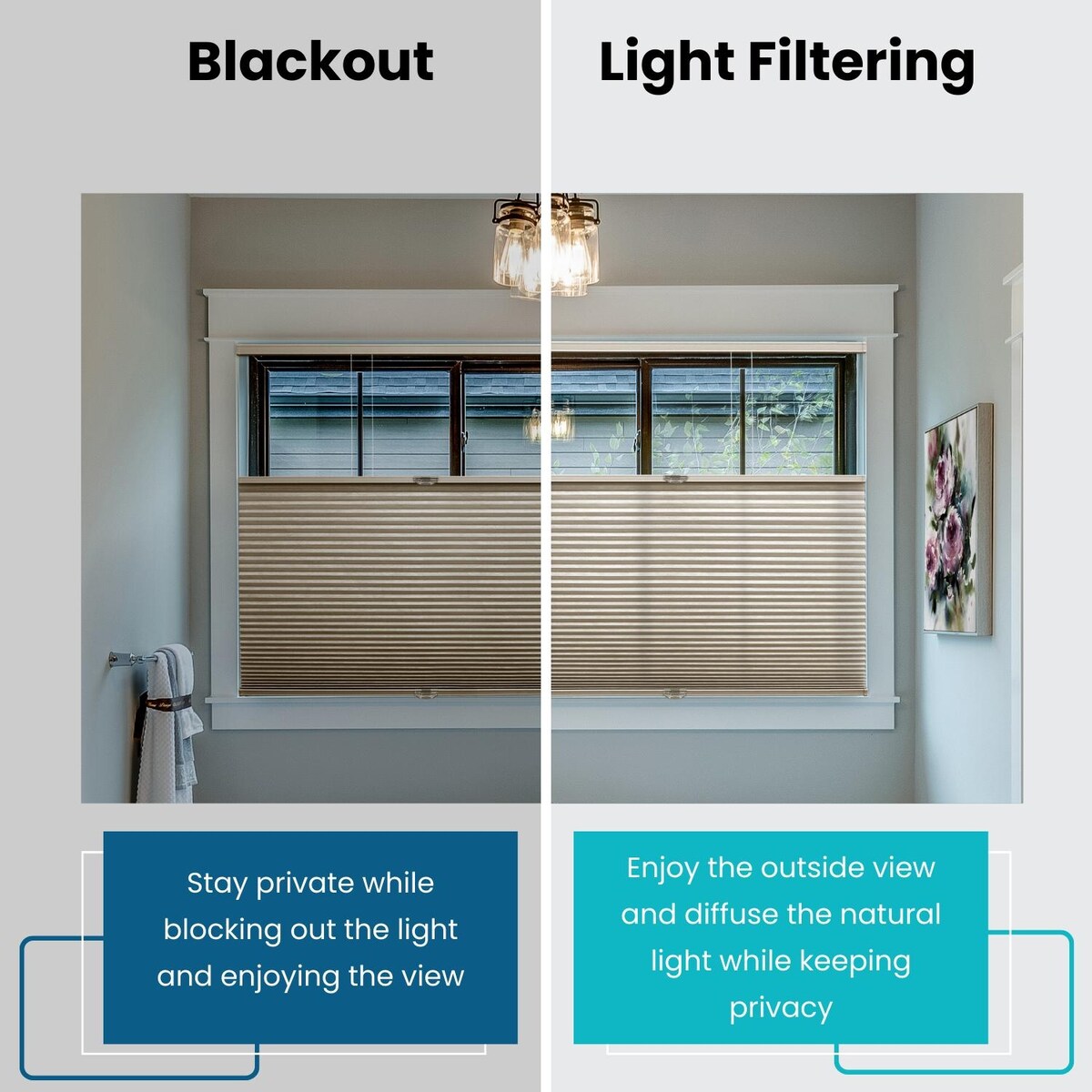BlindsAvenue Cordless Top Down Bottom Up Cellular Honeycomb Shade, 9/16" Single Cell, Blackout, Designer Print Stone