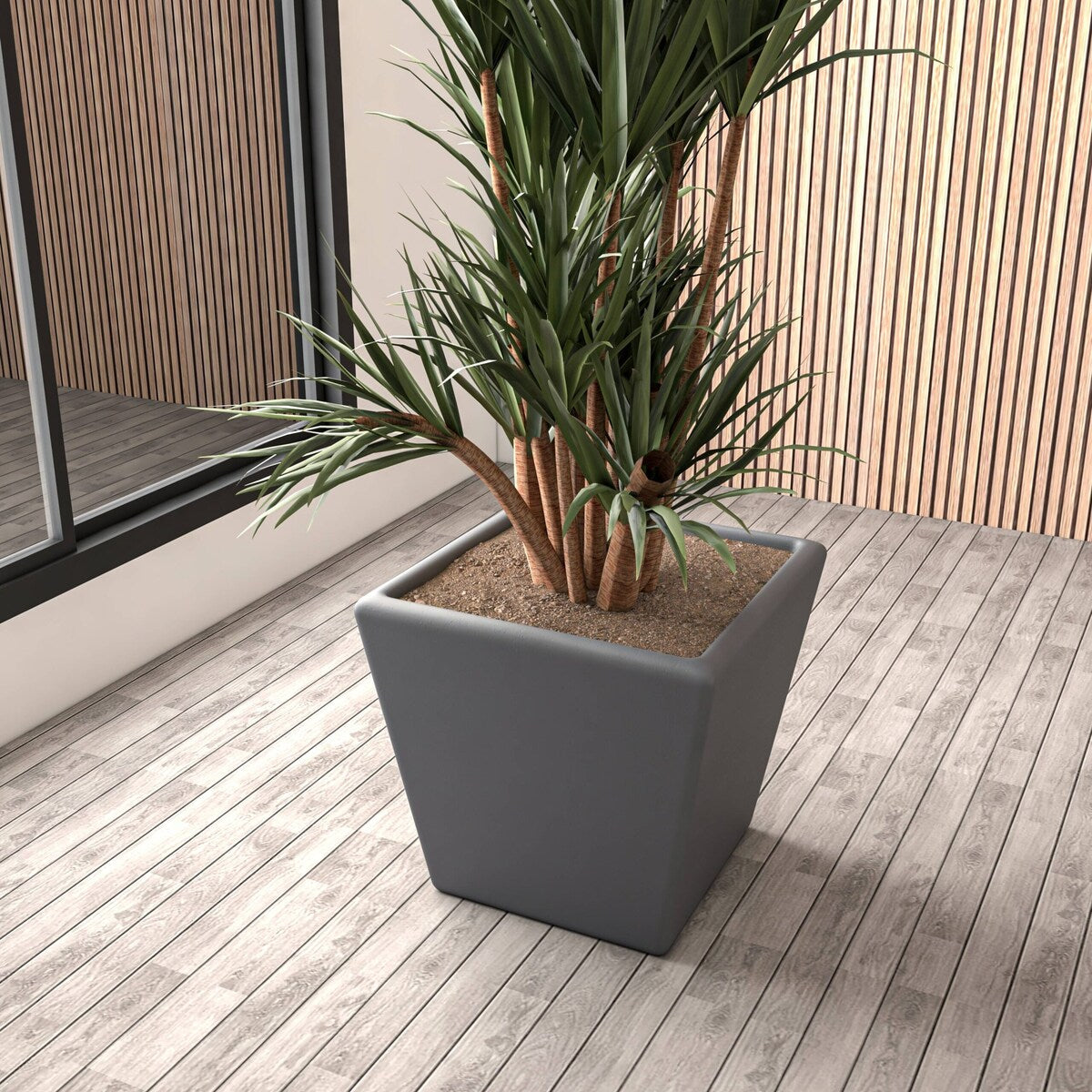 Blossom Fiberstone Tapered Square Planter, Modern Weather-Resistant Indoor/Outdoor Pot with Drainage by LeisureMod