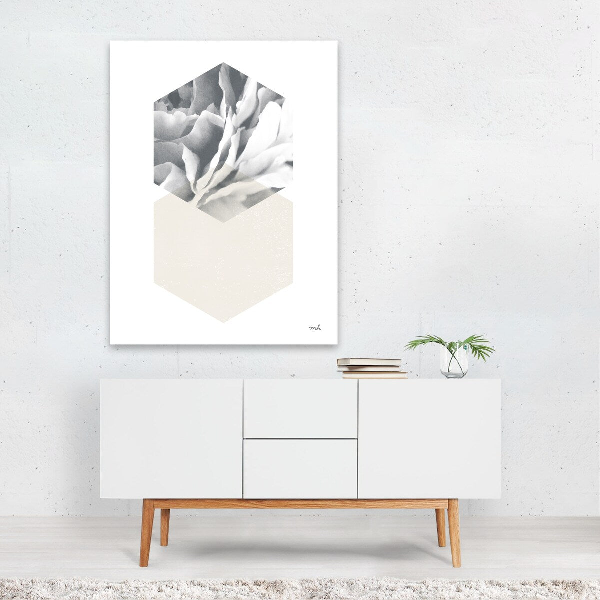 Blossoms IV v2 Mixed Media Abstract Black White Rose Art Print/Poster