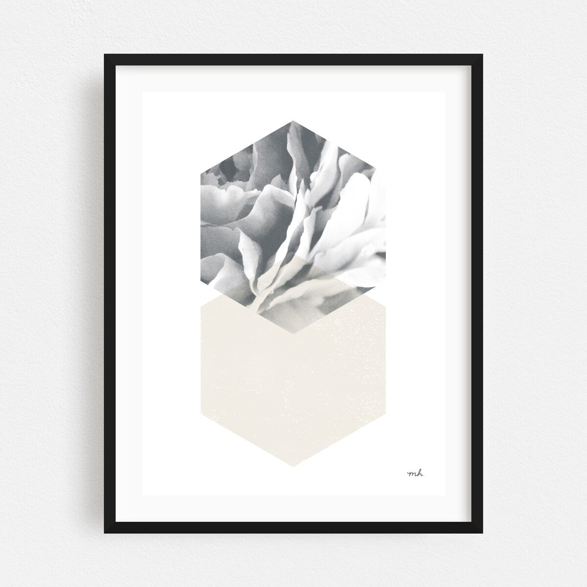 Blossoms IV v2 Mixed Media Abstract Black White Rose Art Print/Poster
