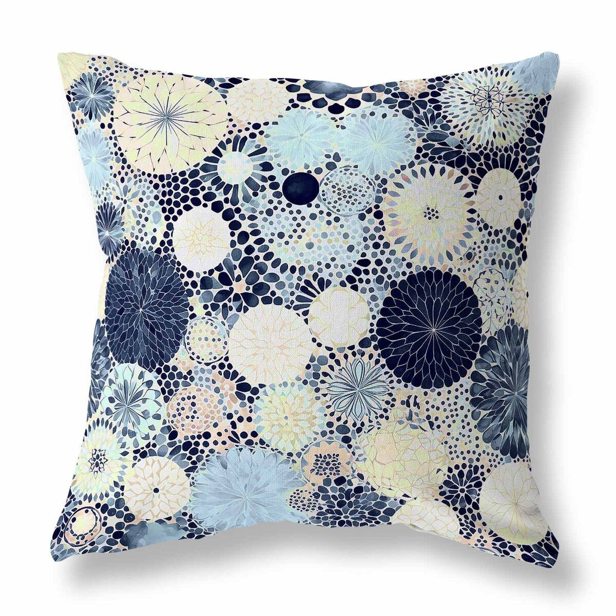 Blue And Cream Crystal Drift Indoor/Outdoor Throw Pillow Zipper