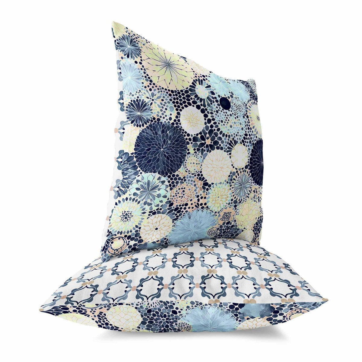 Blue And Cream Crystal Drift Indoor/Outdoor Throw Pillow Zipper