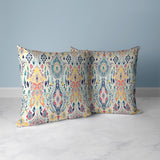 Blue And Orange Ethnic Elegance Faux Suede Throw Pillow Zipper