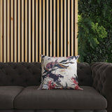 Blue And Pink Leaf Lurker Faux Suede Throw Pillow Zipper