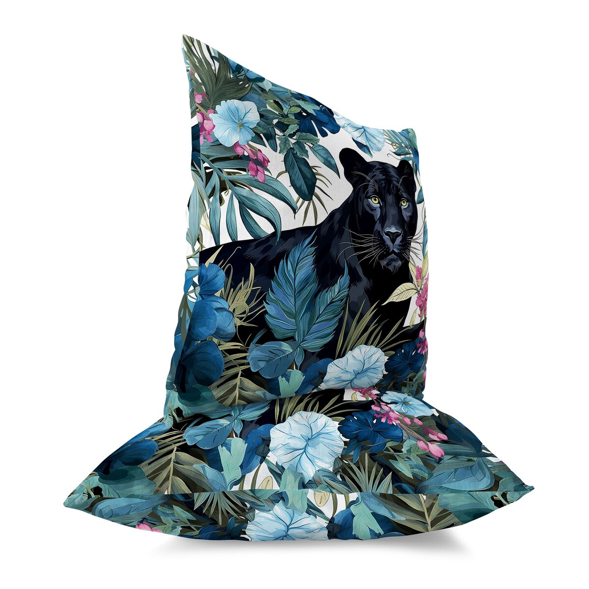 Blue And Pink Panther Tropic Twilight Faux Suede Throw Pillow