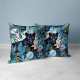 Blue And Pink Panther Tropic Twilight Faux Suede Throw Pillow