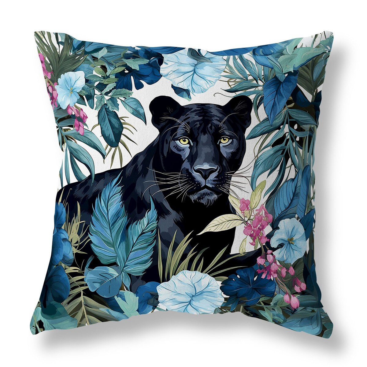 Blue And Pink Panther Tropic Twilight Faux Suede Throw Pillow