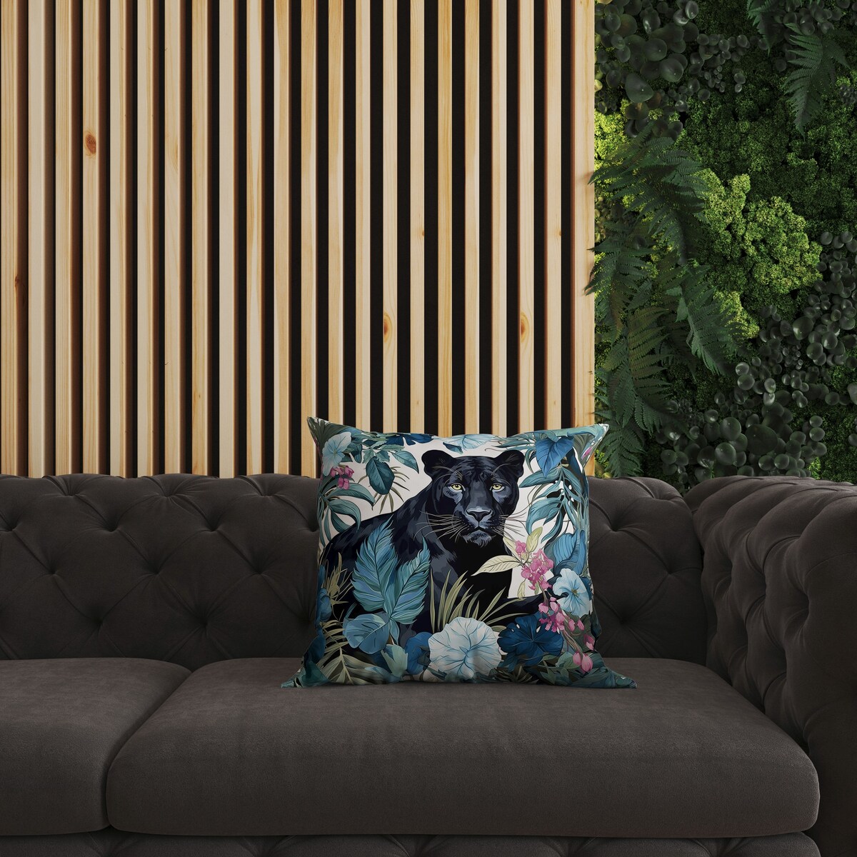 Blue And Pink Panther Tropic Twilight Faux Suede Throw Pillow