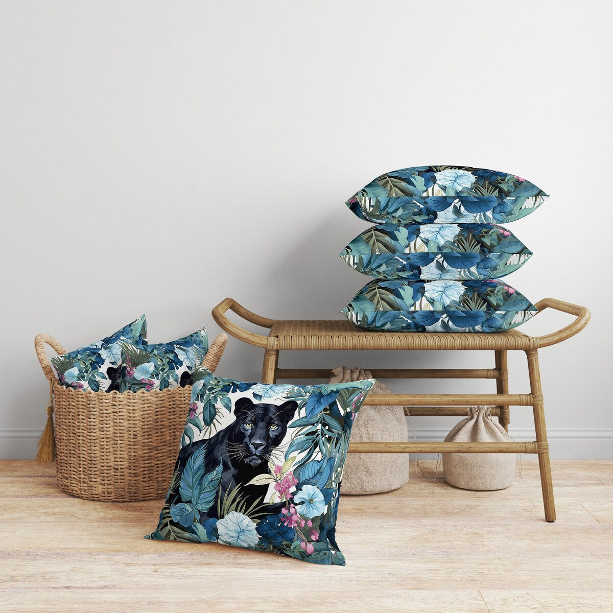 Blue And Pink Panther Tropic Twilight Faux Suede Throw Pillow