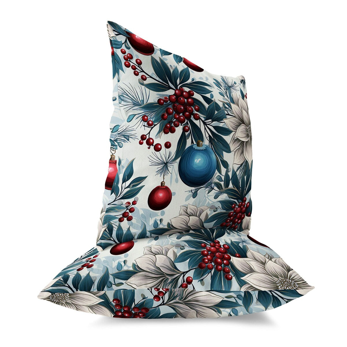 Blue And Red Festive Flurries Faux Suede Throw Pillow