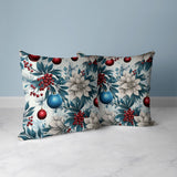 Blue And Red Festive Flurries Faux Suede Throw Pillow