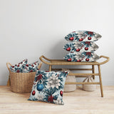 Blue And Red Festive Flurries Faux Suede Throw Pillow
