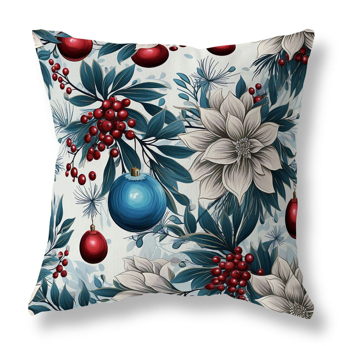 Blue And Red Festive Flurries Faux Suede Throw Pillow
