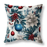 Blue And Red Festive Flurries Faux Suede Throw Pillow
