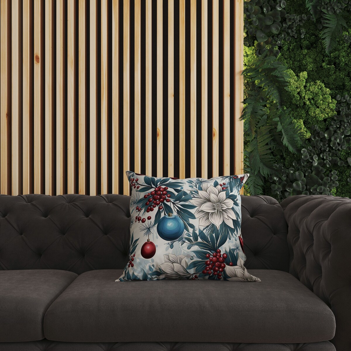 Blue And Red Festive Flurries Faux Suede Throw Pillow