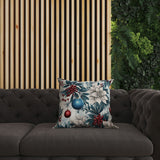 Blue And Red Festive Flurries Faux Suede Throw Pillow