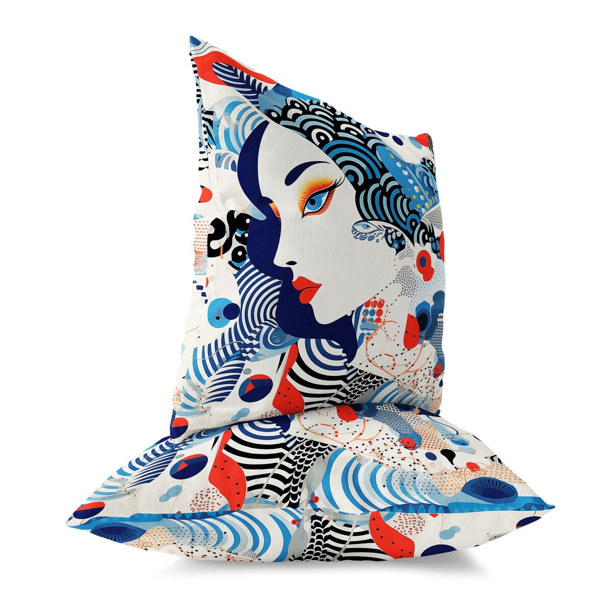 Blue And Red Modern Magic Indoor/Outdoor Throw Pillow Zipper