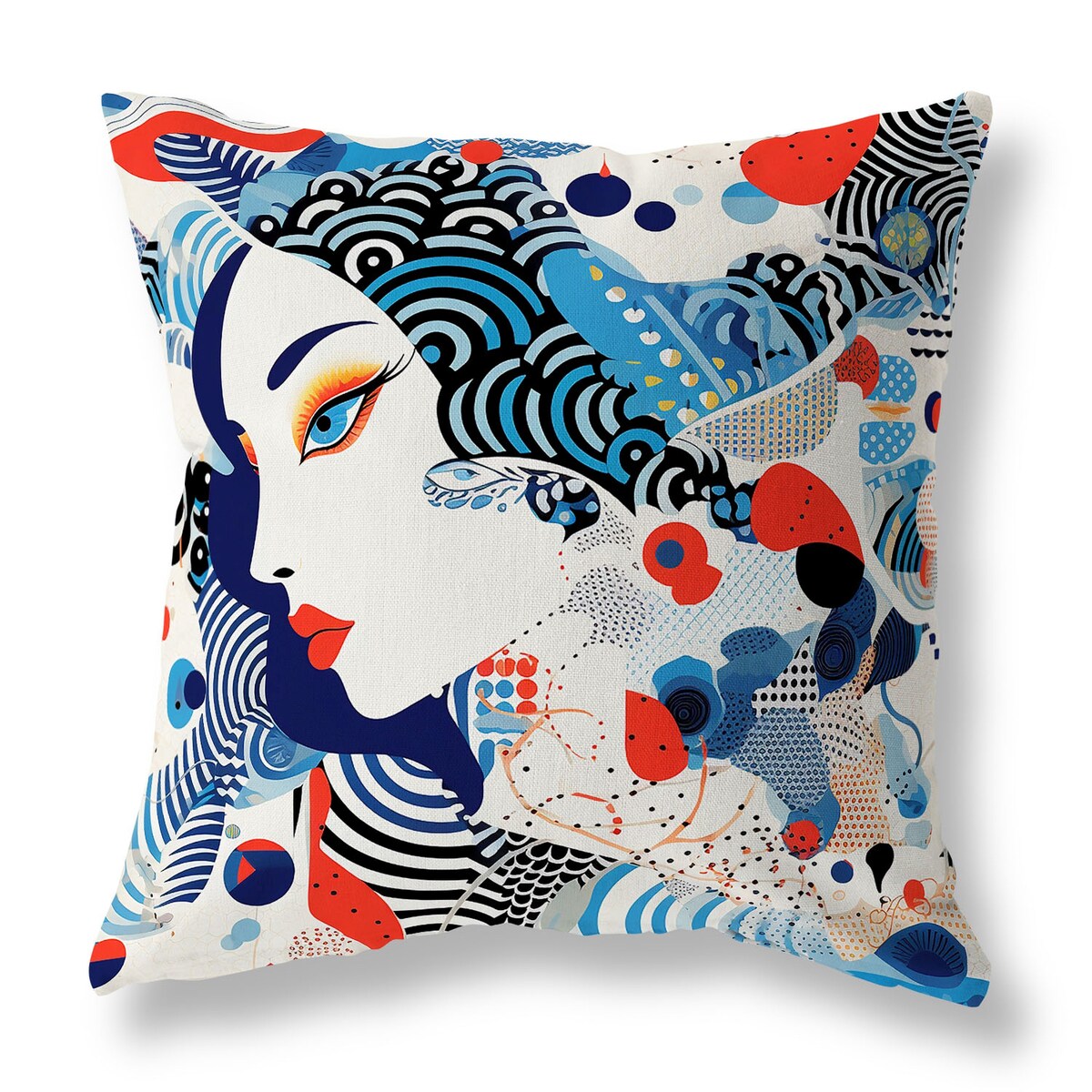 Blue And Red Modern Magic Indoor/Outdoor Throw Pillow Zipper