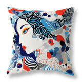 Blue And Red Modern Magic Indoor/Outdoor Throw Pillow Zipper