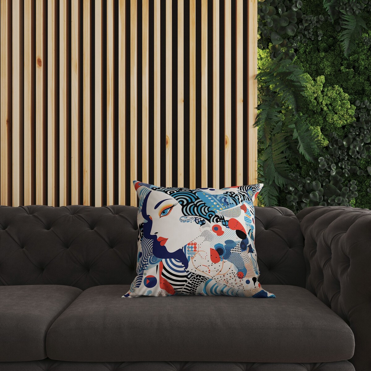 Blue And Red Modern Magic Indoor/Outdoor Throw Pillow Zipper