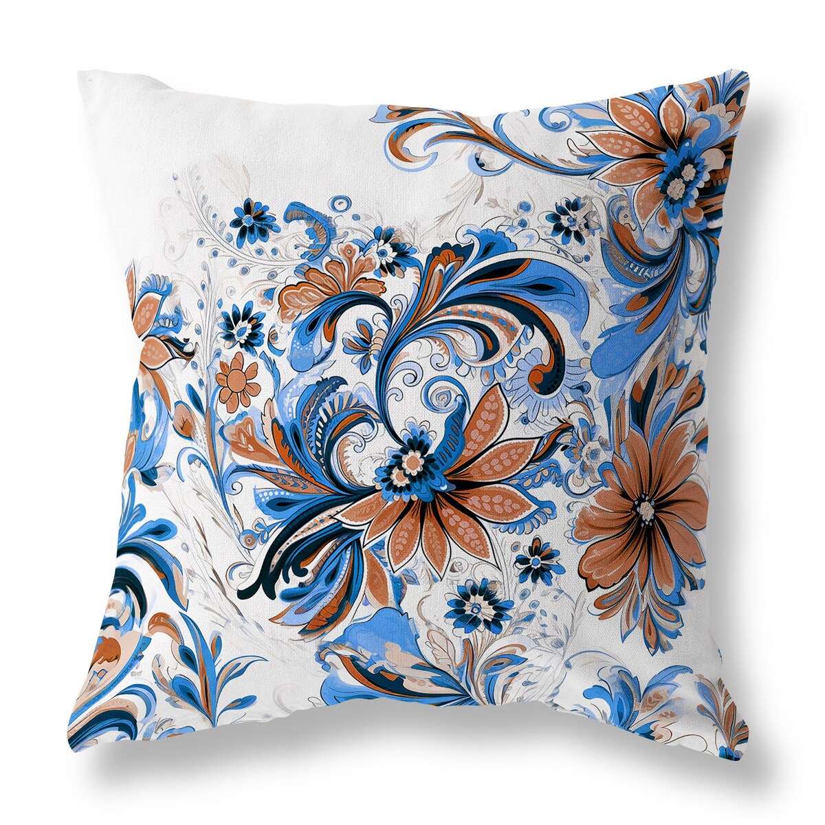 Blue And Red Wild Flora Fusion Indoor/Outdoor Throw Pillow Zipper