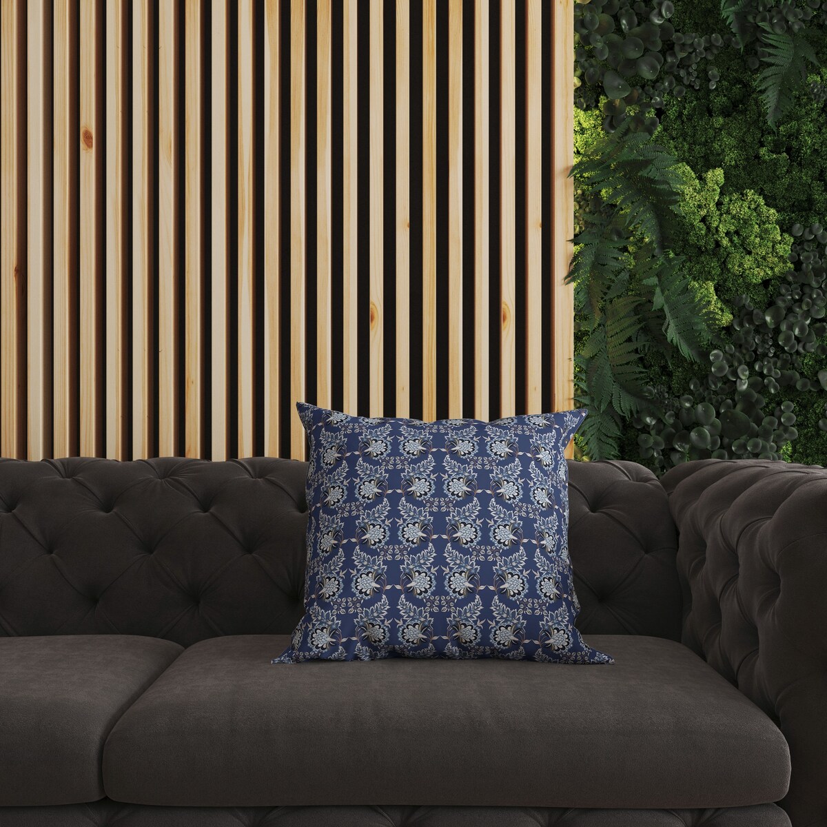 Blue And Silver Botanical Bouquet Indoor/Outdoor Throw Pillow