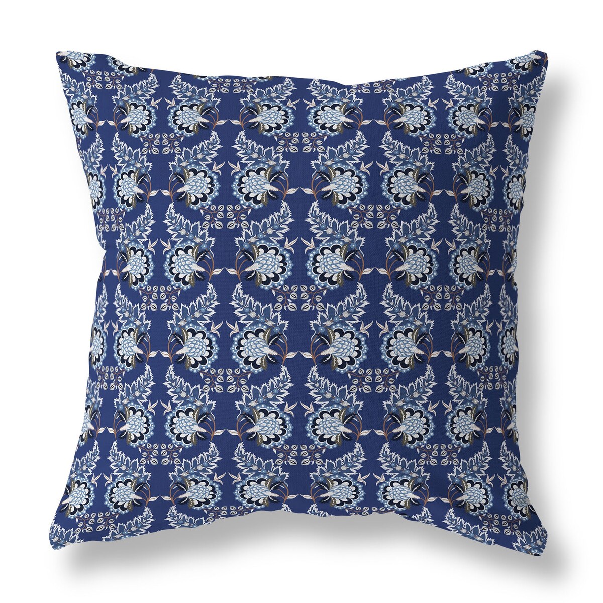 Blue And Silver Botanical Bouquet Indoor/Outdoor Throw Pillow