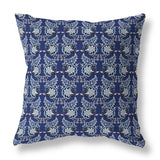 Blue And Silver Botanical Bouquet Indoor/Outdoor Throw Pillow
