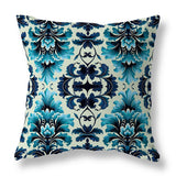 Blue And Turquoise Damask Rapture Faux Suede Throw Pillow Zipper