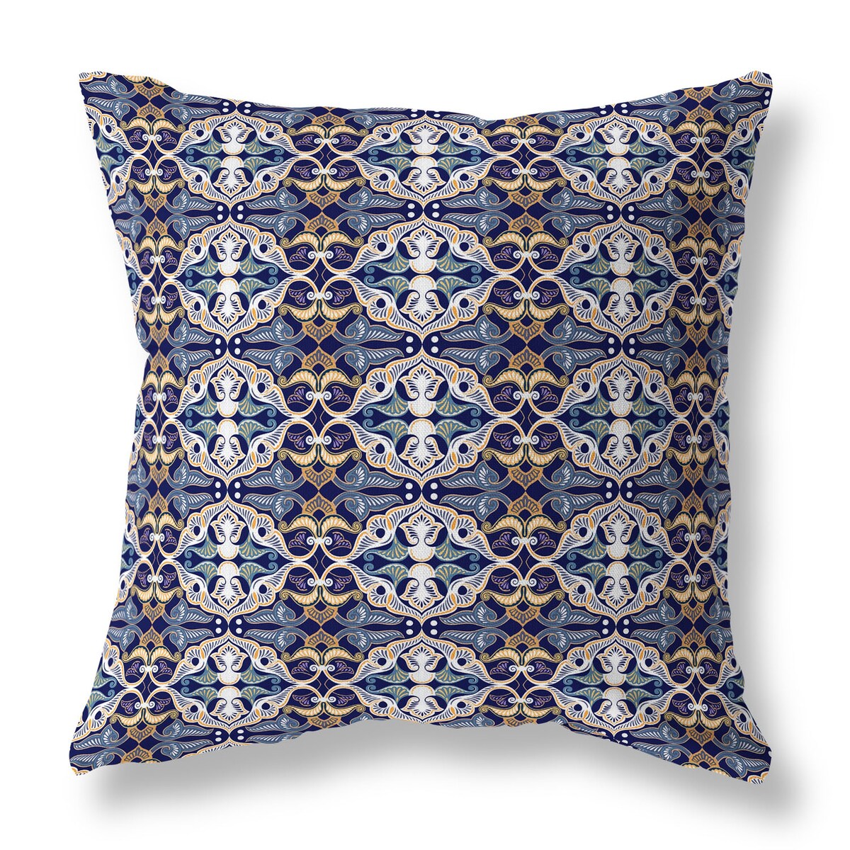 Blue And White Floral Elegance Indoor/Outdoor Throw Pillow Zipper