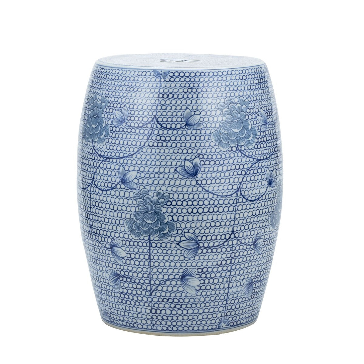 Blue And White Porcelain Chain Floral Garden Stool - 13x13x17