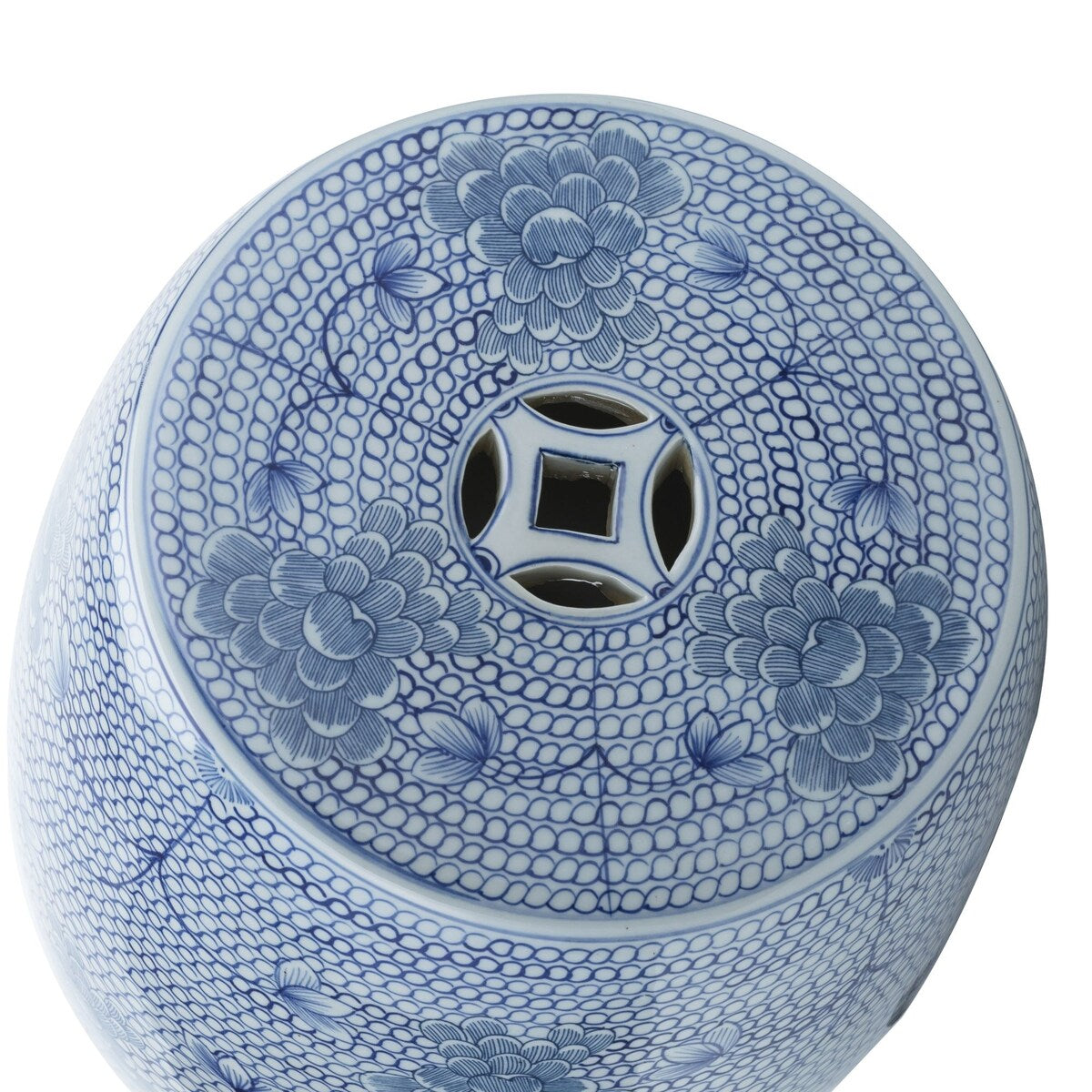 Blue And White Porcelain Chain Floral Garden Stool - 13x13x17