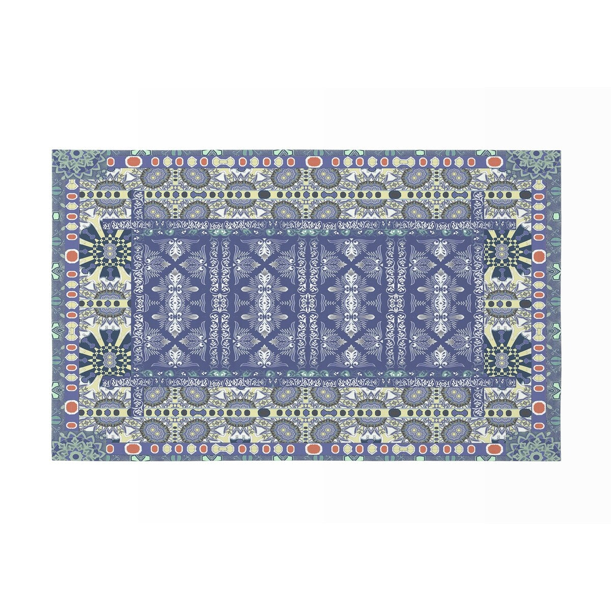Blue And White Quilted Sun Dornier Rug 63x35