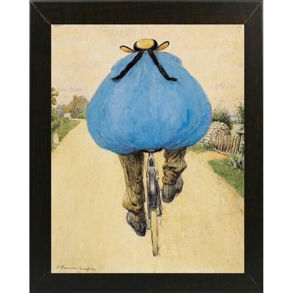 Blue Bicycle Rider-VINAPP122750 Framed Print 15"x11.75" by Vintage Apple Collection