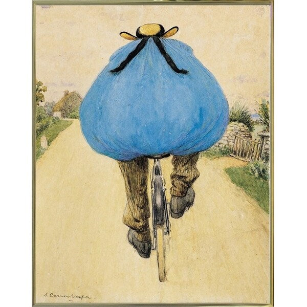 Blue Bicycle Rider-VINAPP122750 Framed Print 15"x11.75" by Vintage Apple Collection