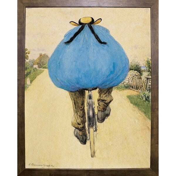 Blue Bicycle Rider-VINAPP122750 Framed Print 15"x11.75" by Vintage Apple Collection