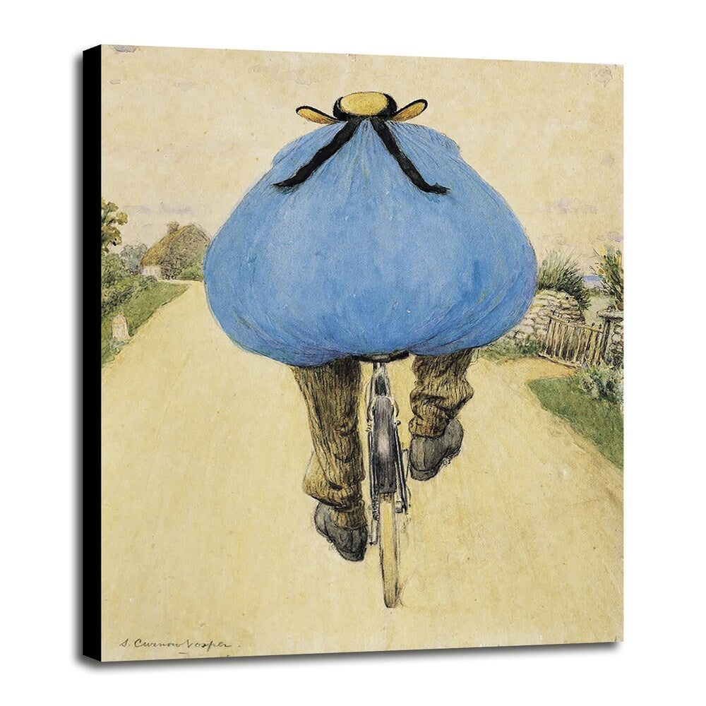 Blue Bicycle Rider-VINAPP122750 Framed Print 15"x11.75" by Vintage Apple Collection