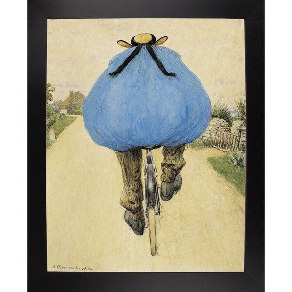 Blue Bicycle Rider-VINAPP122750 Framed Print 15"x11.75" by Vintage Apple Collection