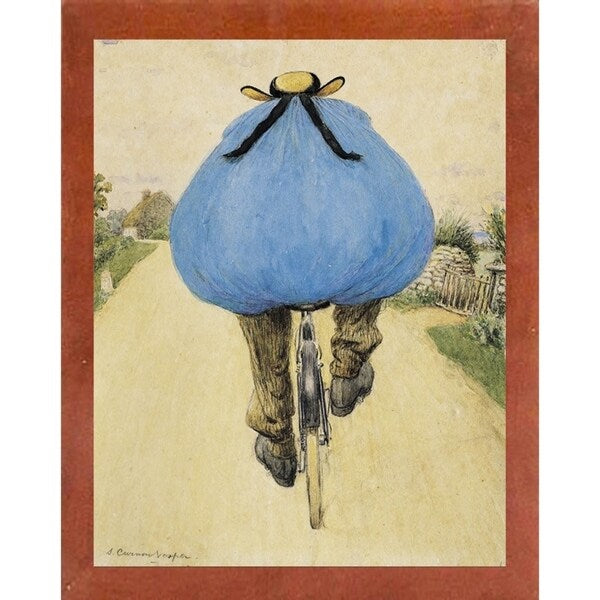 Blue Bicycle Rider-VINAPP122750 Framed Print 15"x11.75" by Vintage Apple Collection