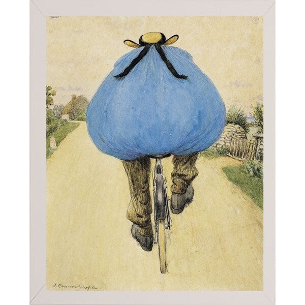 Blue Bicycle Rider-VINAPP122750 Framed Print 15"x11.75" by Vintage Apple Collection