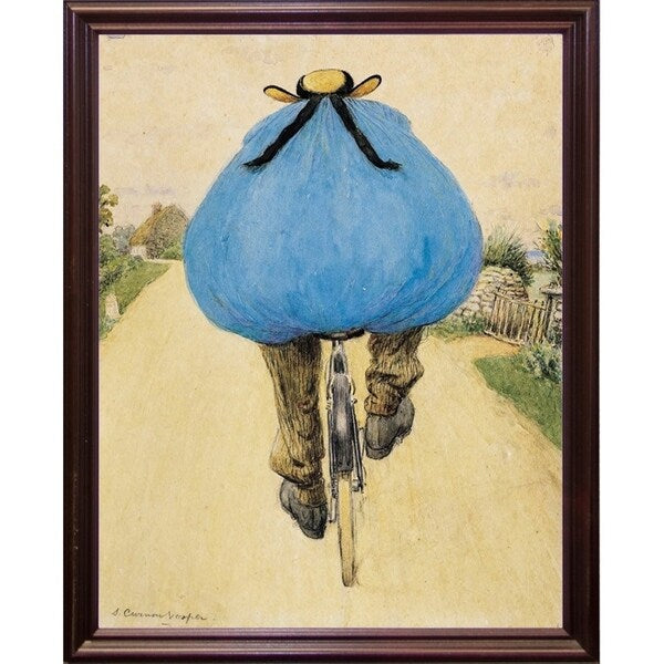 Blue Bicycle Rider-VINAPP122750 Framed Print 15"x11.75" by Vintage Apple Collection