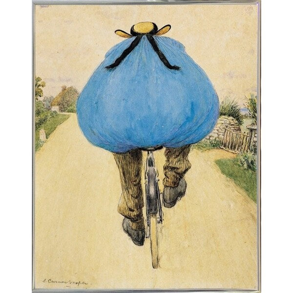 Blue Bicycle Rider-VINAPP122750 Framed Print 15"x11.75" by Vintage Apple Collection