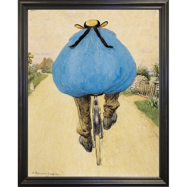 Blue Bicycle Rider-VINAPP122750 Framed Print 15"x11.75" by Vintage Apple Collection