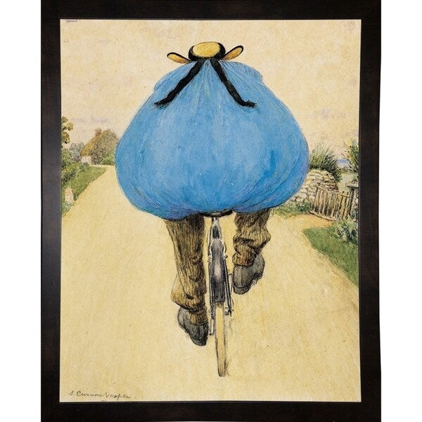 Blue Bicycle Rider-VINAPP122750 Framed Print 15"x11.75" by Vintage Apple Collection