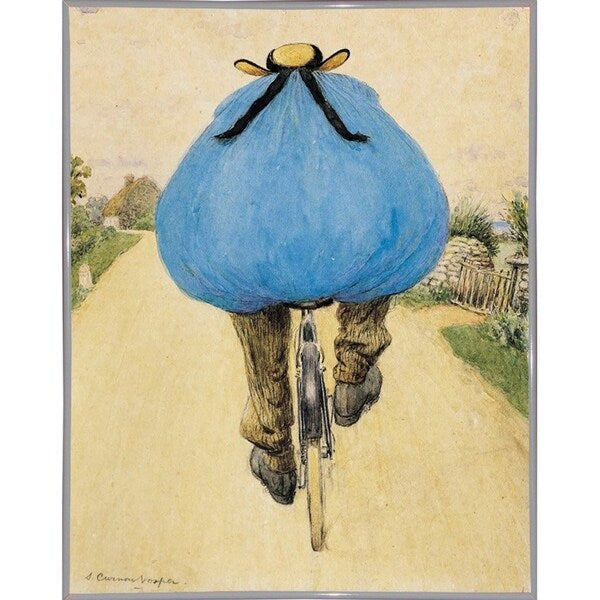 Blue Bicycle Rider-VINAPP122750 Framed Print 15"x11.75" by Vintage Apple Collection