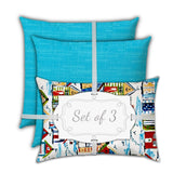 Joita Home Blue Cabana Heaven Indoor/Outdoor, Zippered Pillow Cover with Insert, Set of 3 Pillow